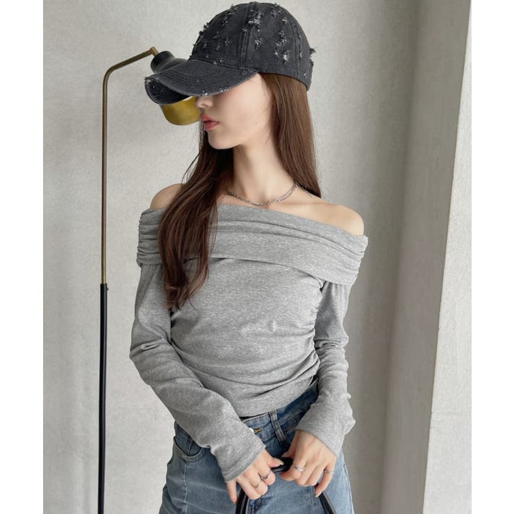 ドレープデザイン オフショル カットソー[品番：ORGW0009230