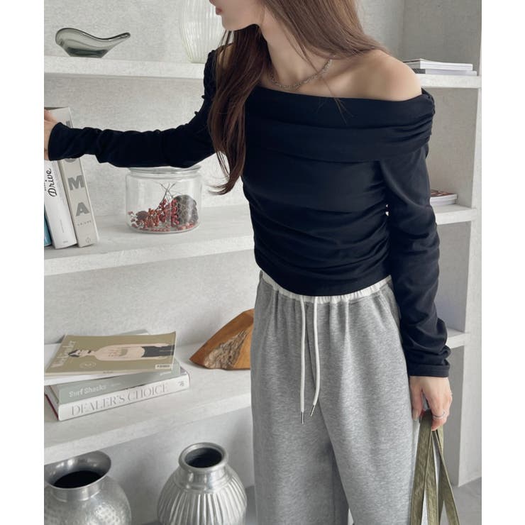 ドレープデザイン オフショル カットソー[品番：ORGW0009230]｜Ada