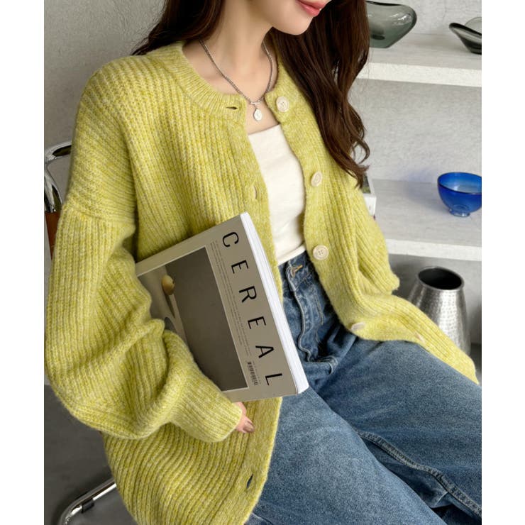イダディ(iDadi)オフ白モヘアロングカーディガン ふんわり モヘアタッチ メランジニット オーバーサイズ