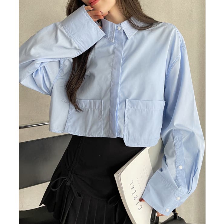 ポケット レイヤード デザイン クロップド シャツ[品番：ORGW0009295