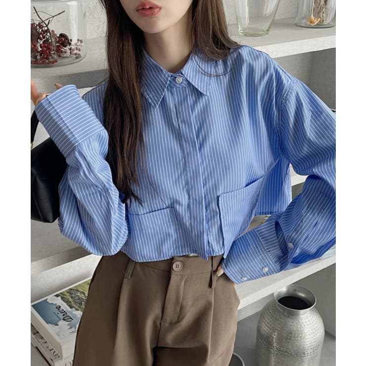 ポケット レイヤード デザイン クロップド シャツ[品番：ORGW0009295