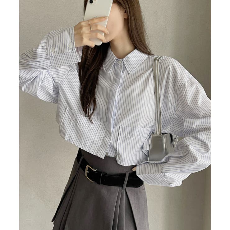 ポケット レイヤード デザイン クロップド シャツ[品番：ORGW0009295