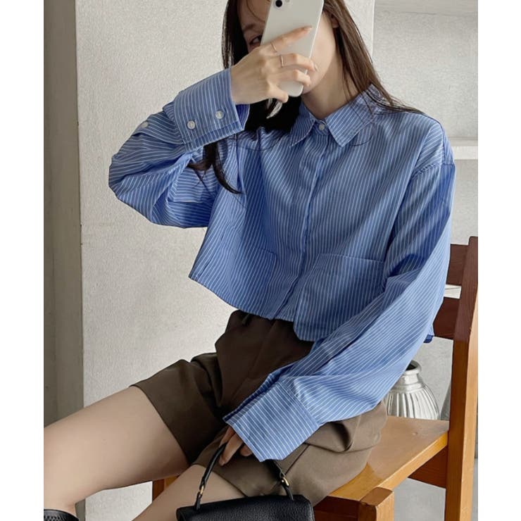 ポケット レイヤード デザイン クロップド シャツ[品番：ORGW0009295