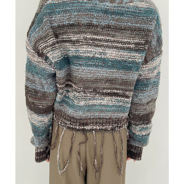 裾フリンジ グランジ グラデーション Vネック クロップド カーディガン