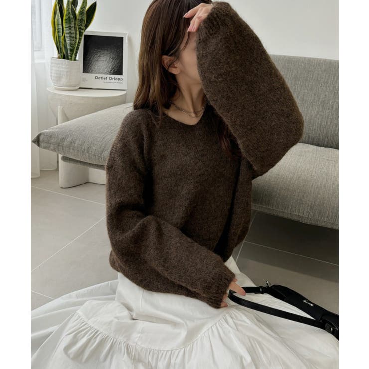 ふんわりタッチ メランジ Vネック ゆるニット[品番：ORGW0009284]｜Ada