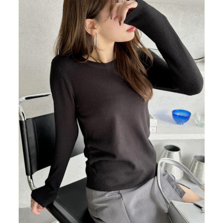 ウエスト サイド シャーリング クルーネック コンパクトニット | Ada. | 詳細画像2 