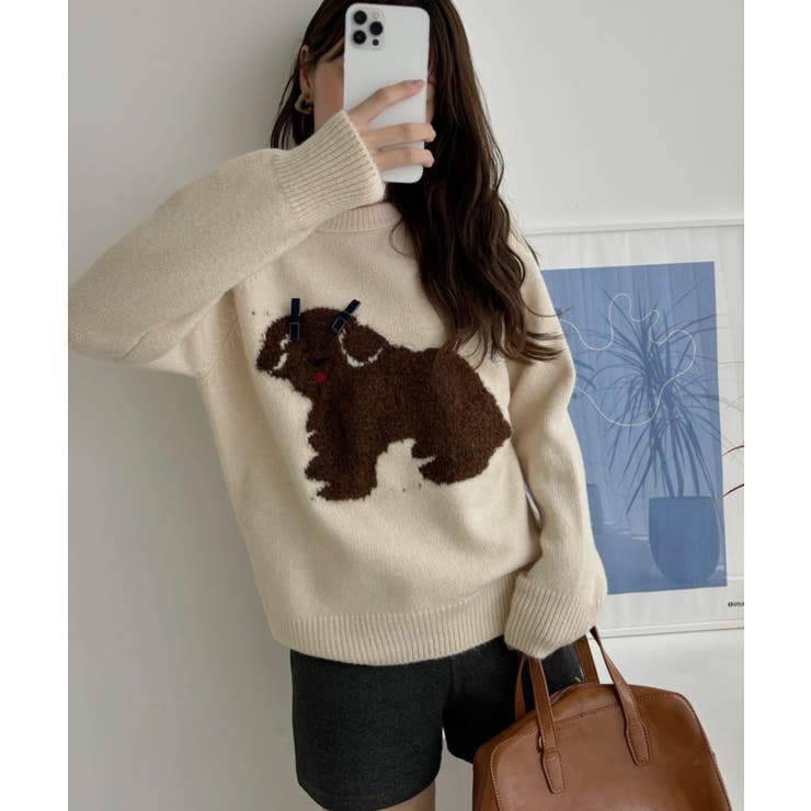 リボン取り外し可能 もこもこプードル ニット[品番：ORGW0009288]｜Ada