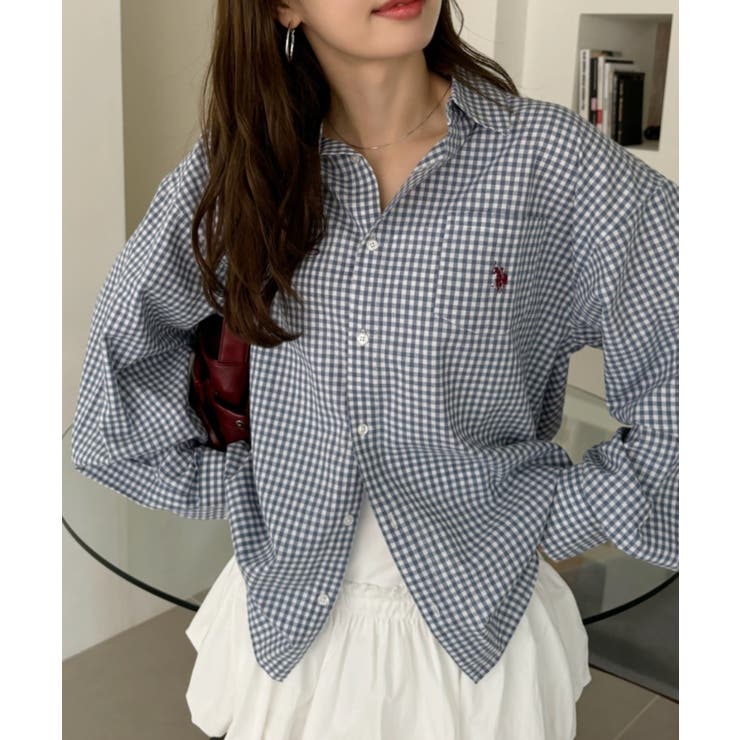 ブラウス シャツ 「夏も使える♪」Ada.別注 // U.S. POLO ASSN ボウタイ ショート丈 ボリュームスリーブ シャツブラウス チェック U.S. POLO ASSN. ブラウス シャツ 「夏も使える♪」Ada.別注