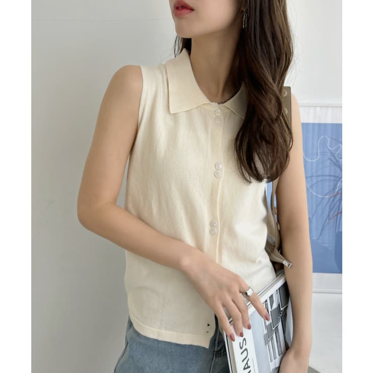 襟付き ノースリーブ ボタンデザイン ニット | Ada. | 詳細画像4 