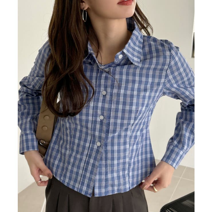 ショート丈 チェック シンプル 長袖シャツ | Ada. | 詳細画像2 