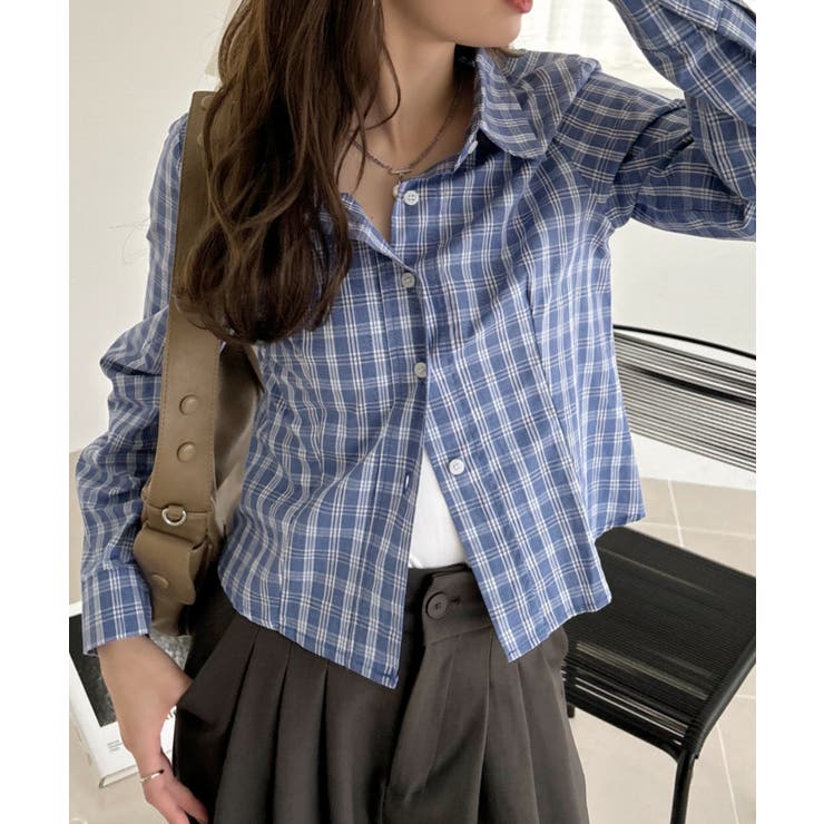 ショート丈 チェック シンプル 長袖シャツ | Ada. | 詳細画像3 