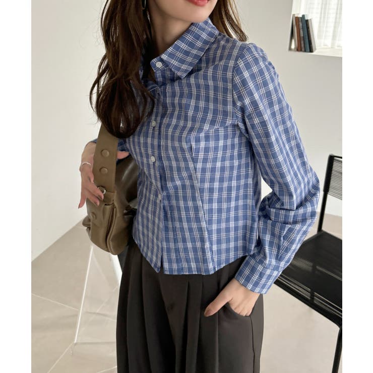 ショート丈 チェック シンプル 長袖シャツ | Ada. | 詳細画像4 