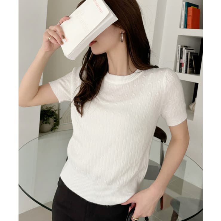 ケーブル デザイン ニット半袖 | Ada. | 詳細画像1 