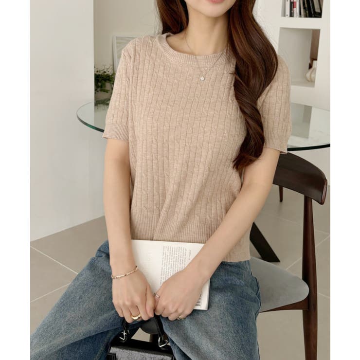 ケーブル デザイン ニット半袖 | Ada. | 詳細画像8 