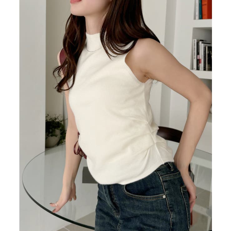 今期　ノースリーブニット 38 PLUMP CIRCLE TOP デザインボーダーノースリーブニット トップス サマーニット