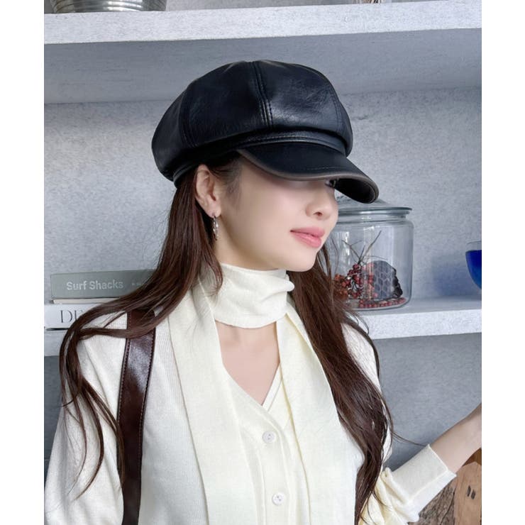 NEW YORK HAT ブラック レザー キャスケット 帽子（ニューヨーク