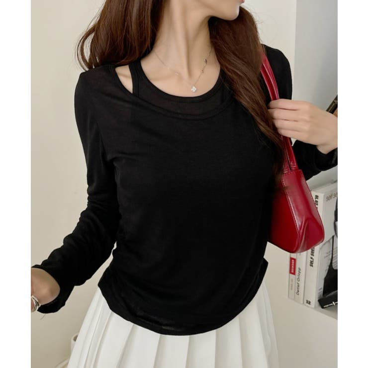 ホルターネック風 ドッキングレイヤード サイドシャーリング シアーカットソー | Ada. | 詳細画像11 