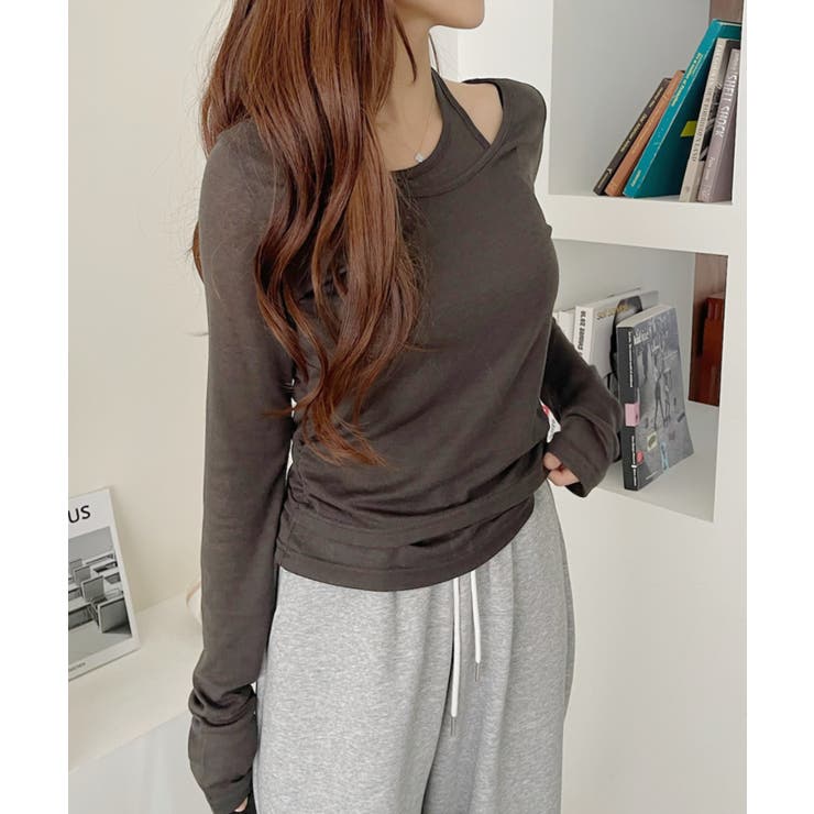 ホルターネック風 ドッキングレイヤード サイドシャーリング シアーカットソー | Ada. | 詳細画像17 