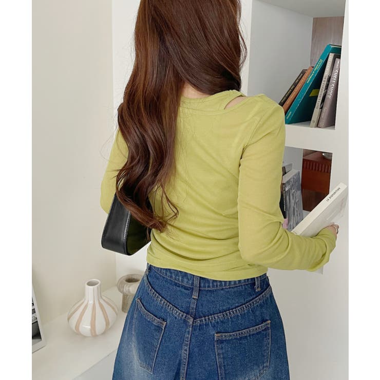 ホルターネック風 ドッキングレイヤード サイドシャーリング シアーカットソー | Ada. | 詳細画像22 