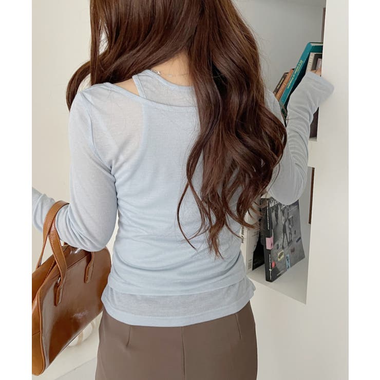 ホルターネック風 ドッキングレイヤード サイドシャーリング シアーカットソー | Ada. | 詳細画像27 