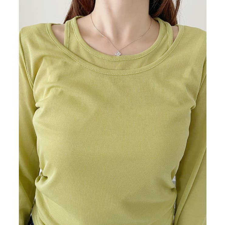 ホルターネック風 ドッキングレイヤード サイドシャーリング シアーカットソー | Ada. | 詳細画像30 