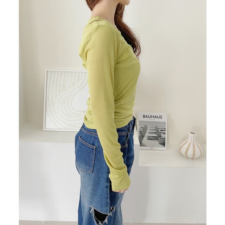 ホルターネック風 ドッキングレイヤード サイドシャーリング シアーカットソー | Ada. | 詳細画像32 