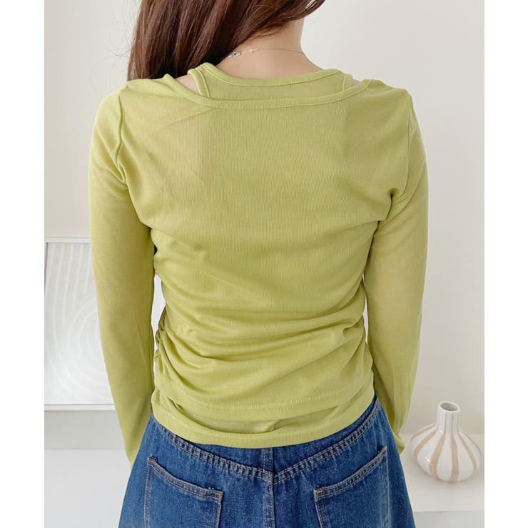 ホルターネック風 ドッキングレイヤード サイドシャーリング シアーカットソー | Ada. | 詳細画像33 