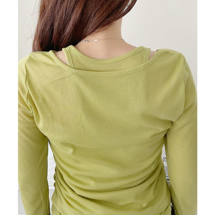 ホルターネック風 ドッキングレイヤード サイドシャーリング シアーカットソー | Ada. | 詳細画像34 