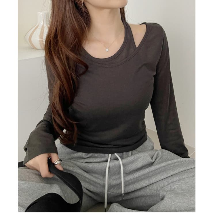 ホルターネック風 ドッキングレイヤード サイドシャーリング シアーカットソー | Ada. | 詳細画像5 