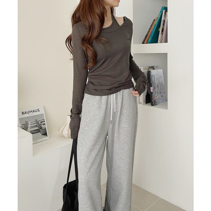 ホルターネック風 ドッキングレイヤード サイドシャーリング シアーカットソー | Ada. | 詳細画像7 