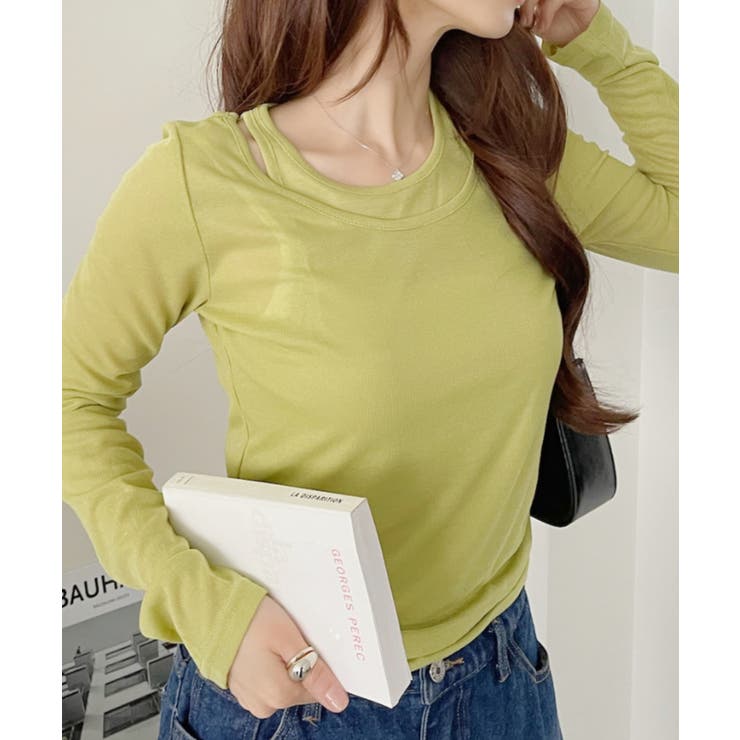 ホルターネック風 ドッキングレイヤード サイドシャーリング シアーカットソー | Ada. | 詳細画像8 