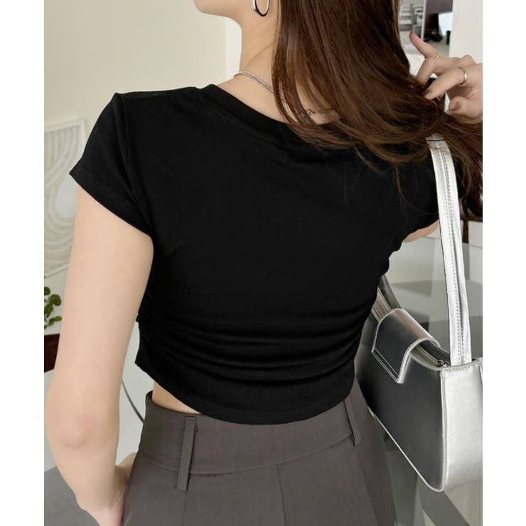 Vネック サイドシャーリング コンパクト フレンチスリーブ Tシャツ | Ada. | 詳細画像21 