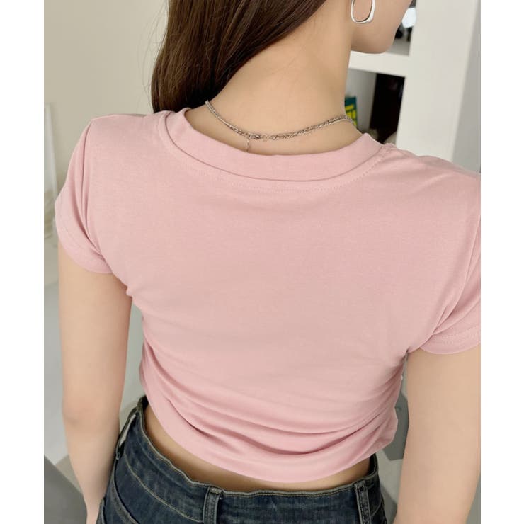 Vネック サイドシャーリング コンパクト フレンチスリーブ Tシャツ | Ada. | 詳細画像32 