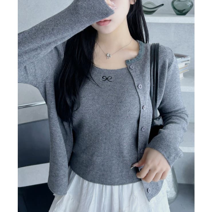 リボン ワンポイント アイレット ニット カーディガン | Ada. | 詳細画像2 