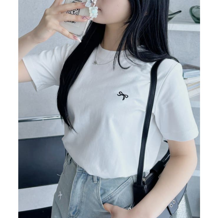 リボン ワンポイント 刺繍 半袖 Tシャツ | Ada. | 詳細画像10 