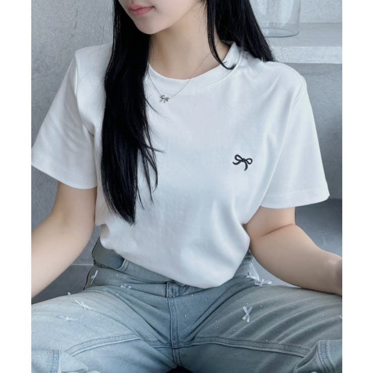 リボン ワンポイント 刺繍 半袖 Tシャツ | Ada. | 詳細画像11 