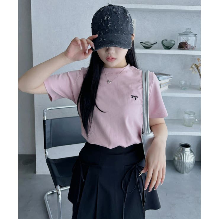 リボン ワンポイント 刺繍 半袖 Tシャツ | Ada. | 詳細画像16 