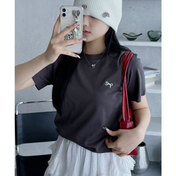 リボン ワンポイント 刺繍 半袖 Tシャツ | Ada. | 詳細画像2 