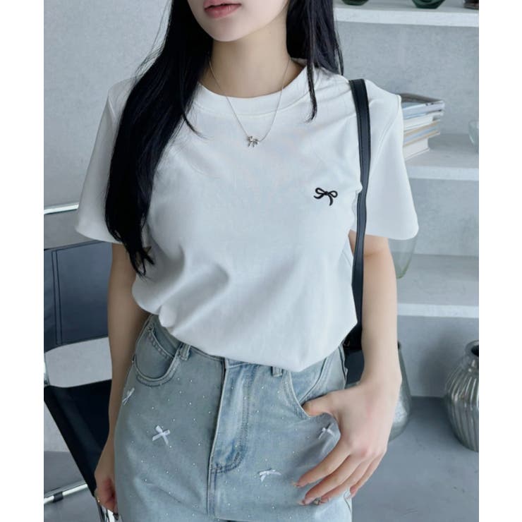 リボン ワンポイント 刺繍 半袖 Tシャツ | Ada. | 詳細画像21 
