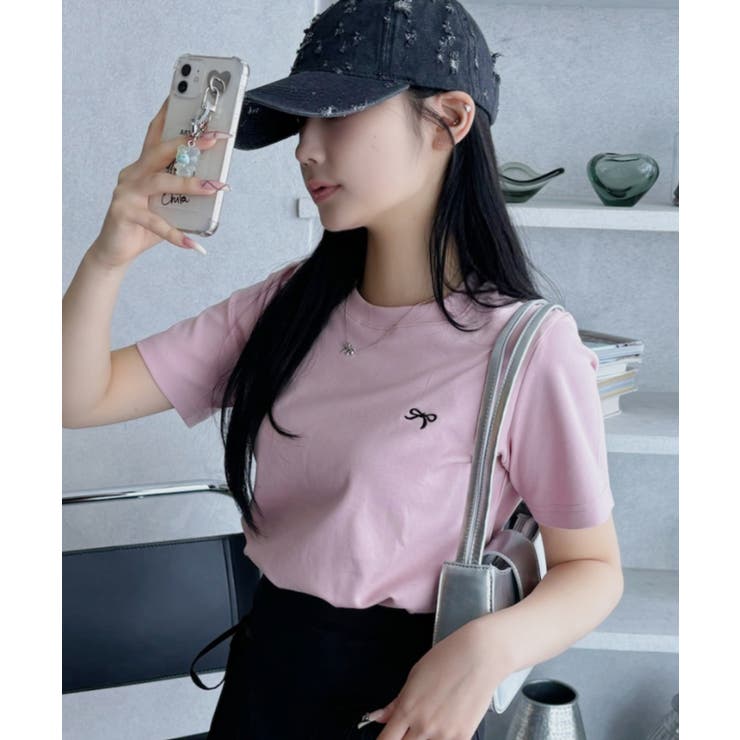 リボン ワンポイント 刺繍 半袖 Tシャツ | Ada. | 詳細画像3 