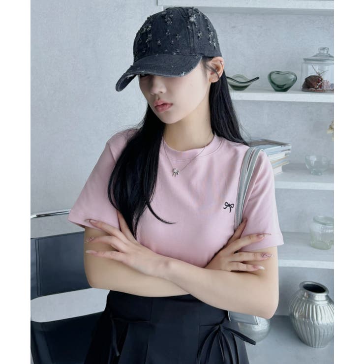 リボン ワンポイント 刺繍 半袖 Tシャツ | Ada. | 詳細画像6 