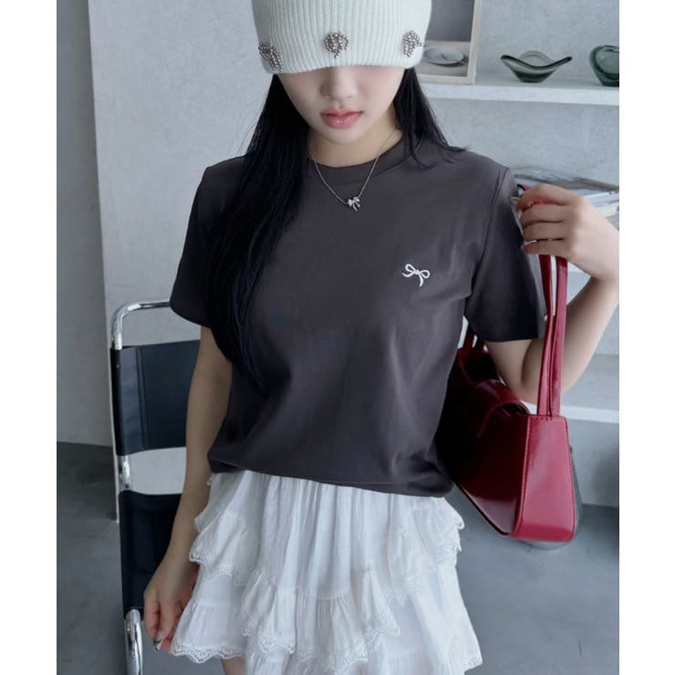 アナスイミニ 今期リボン刺繍 半袖 短丈Tシャツ カットソー 黒 150 リボン刺しゅう短丈Tシャツ（Tシャツ） | ANNA SUI mini（アナ