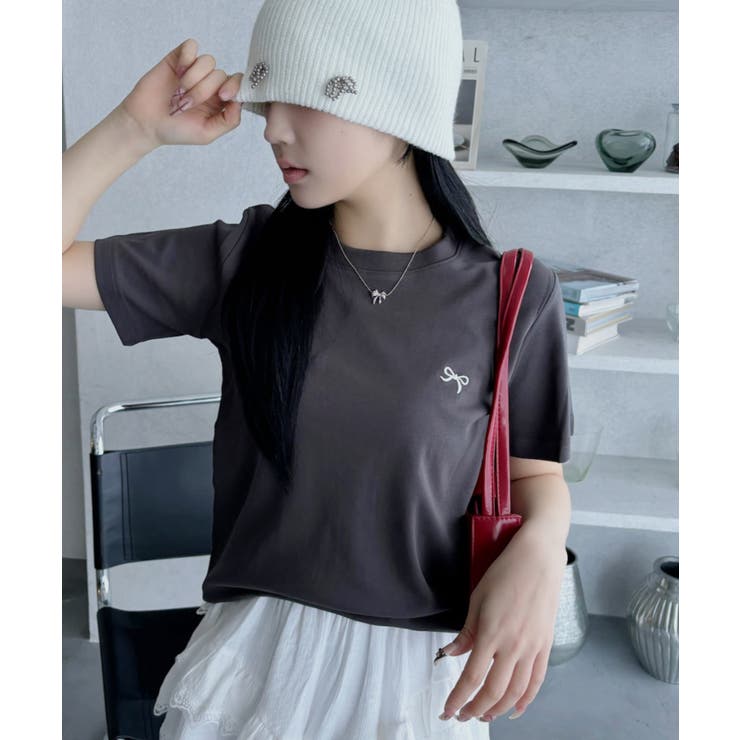 リボン ワンポイント 刺繍 半袖 Tシャツ | Ada. | 詳細画像8 