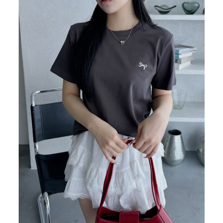 リボン ワンポイント 刺繍 半袖 Tシャツ | Ada. | 詳細画像9 