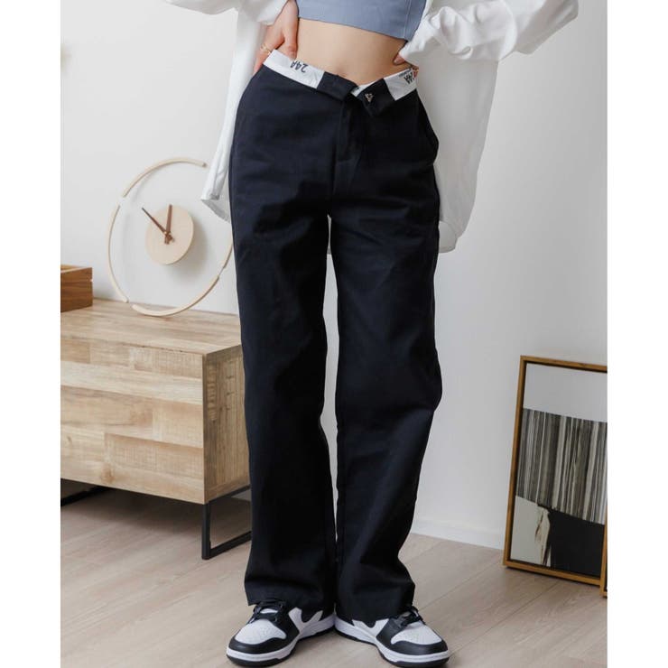 ウエストベルト折り返しデザインパンツ ハイウエスト Y2K[品番