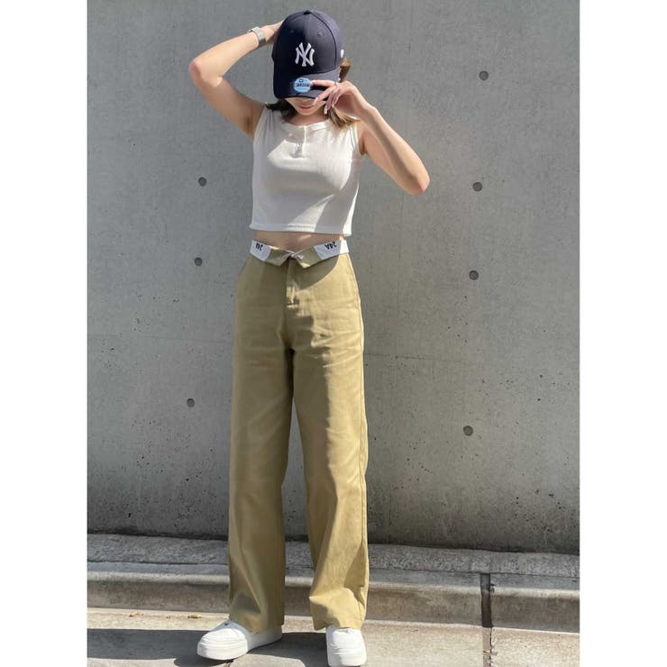 ウエストベルト折り返しデザインパンツ ハイウエスト Y2K[品番