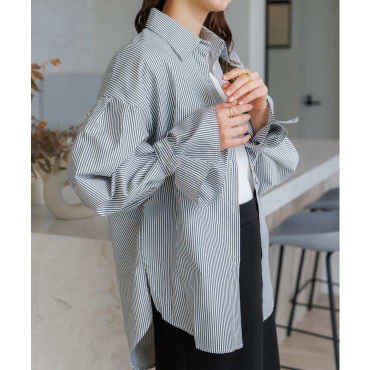 seya. / セヤ | SHAHNAMEH SHIRT ストライプ シャツ ブラウス | 1 | グレー | レディース セール】 【洗える】コットンアセVis ストライプ シャツカラー