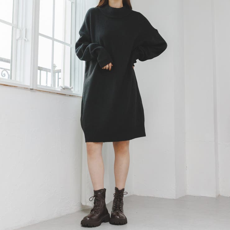 モックネック ロング丈 ニットワンピース[品番：ORGW0000234