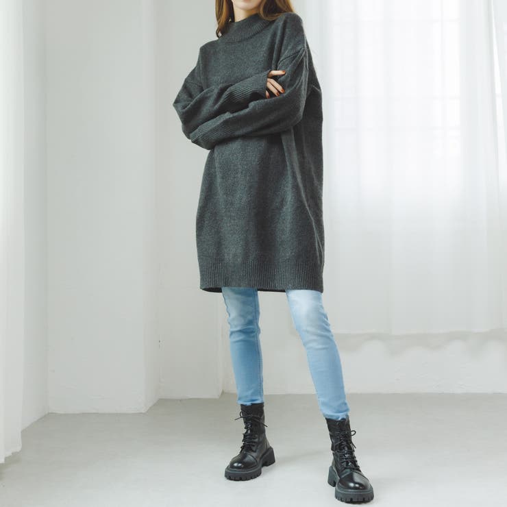モックネック ロング丈 ニットワンピース[品番：ORGW0000234