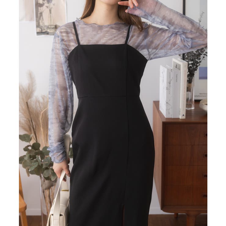 新品 Branche' Ada 長袖 アシメトリー ロングワンピース スリット入
